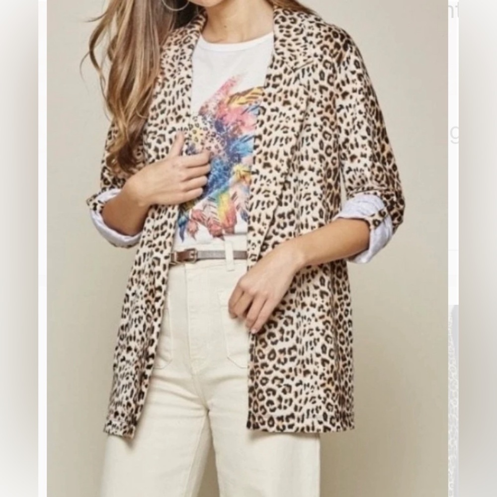 Leopard Print Animal Blazer Size Small Light Weight Layering Jacket